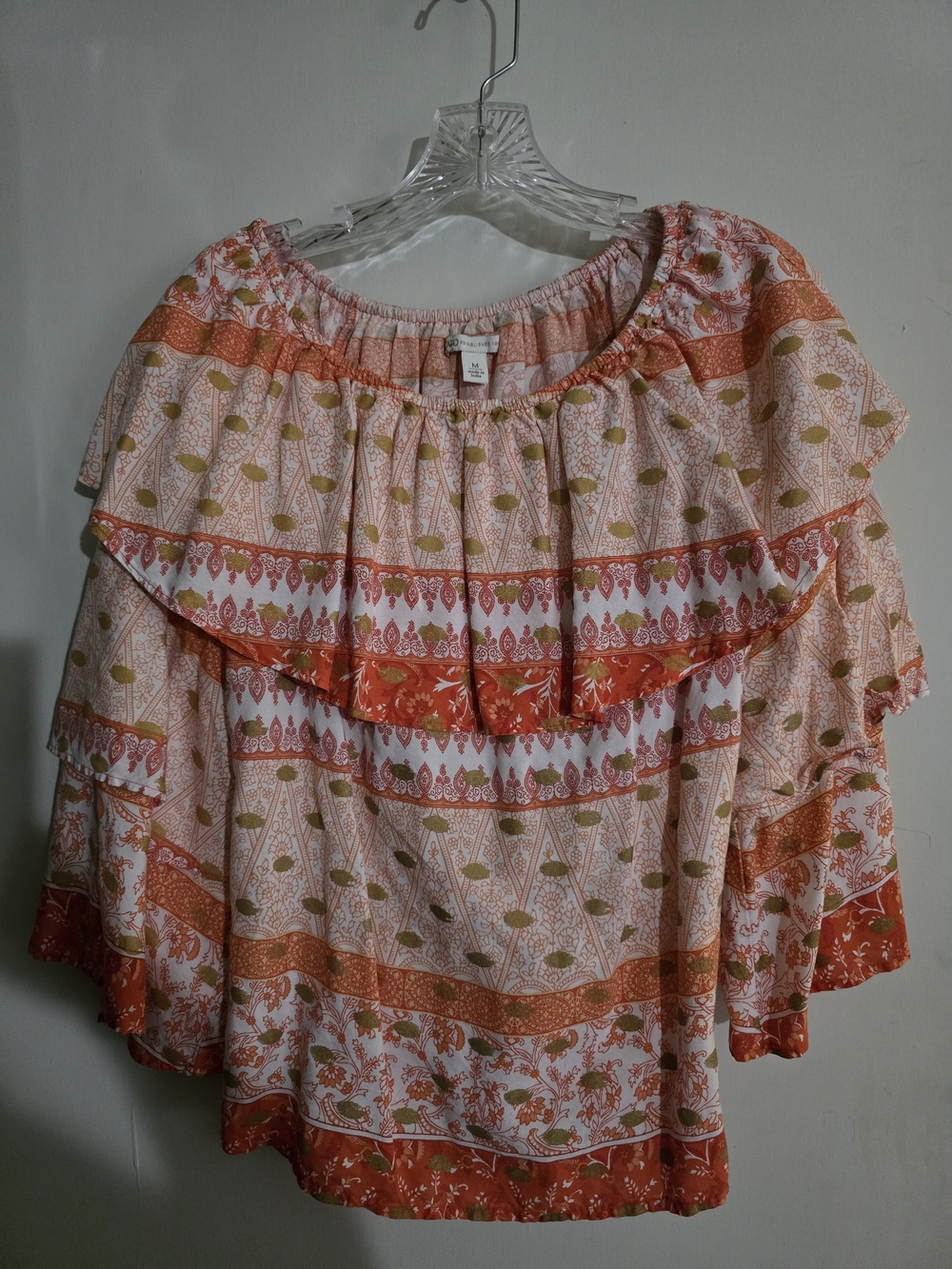 Cato Peach and Orange Off-Shoulder Ruffle Blouse